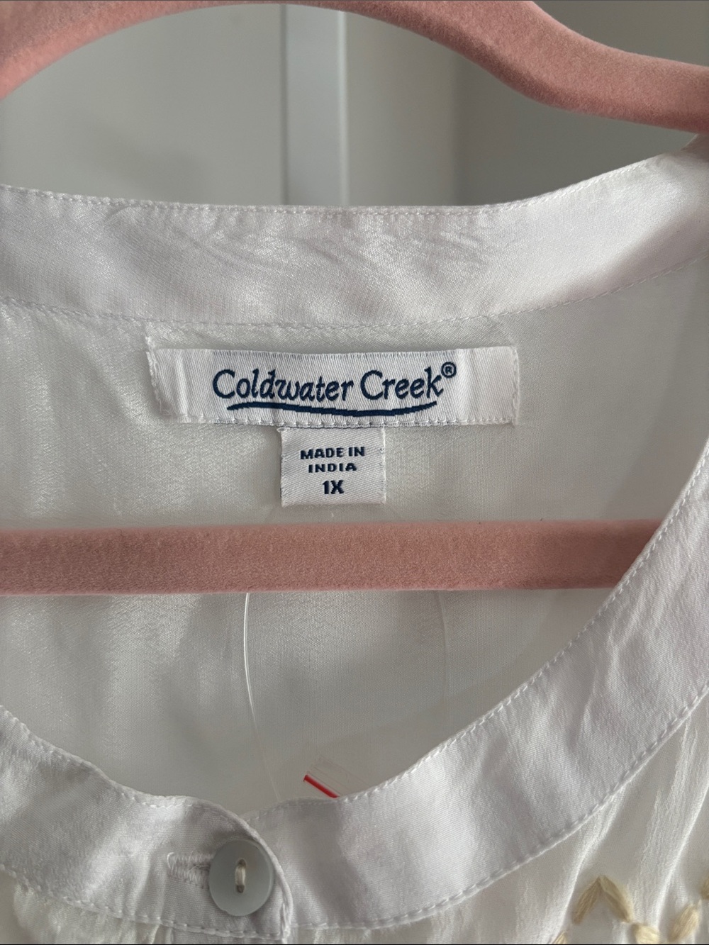 Coldwater Creek White Semi Sheer Dreamy Boho Top w Cream Embroidery Lace Size 1X - Picture 4 of 6